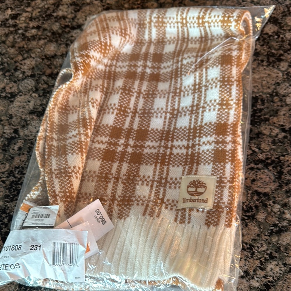 Timberland Brown and White Plaid Scarf